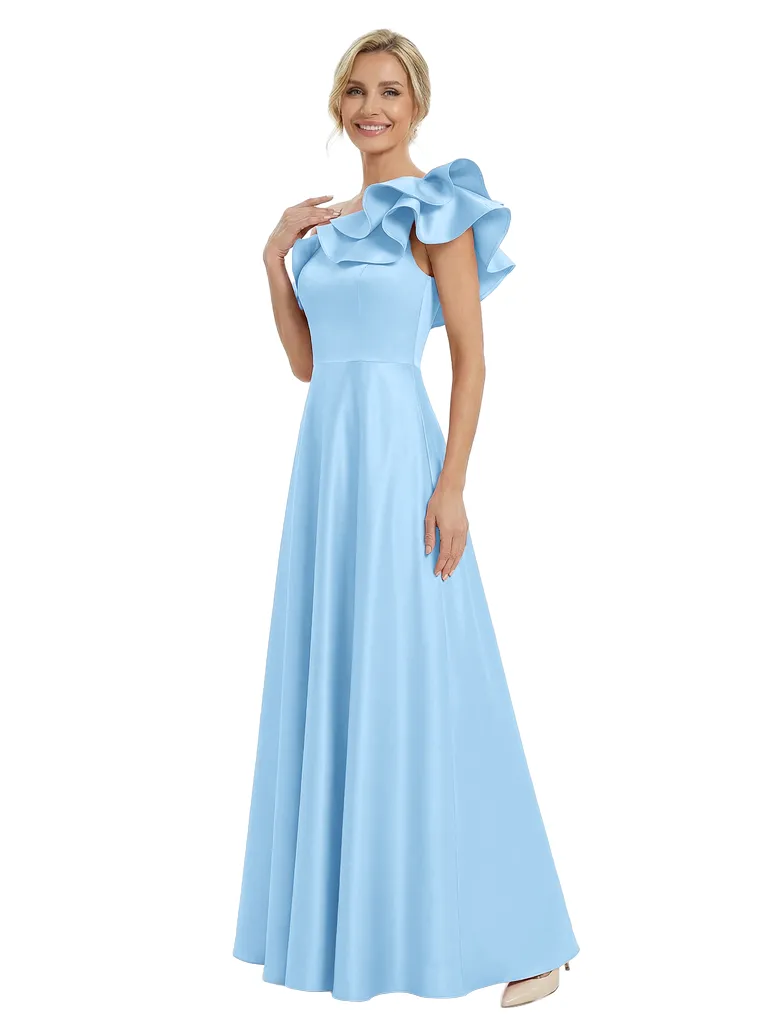 Fancy One Shoulder Satin Ruffles A-line Mother Of The Bride Dresses sold by ChicSew product image thumbnail 5