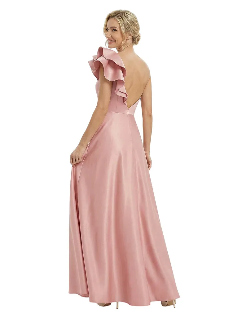 Fancy One Shoulder Satin Ruffles A-line Mother Of The Bride Dresses sold by ChicSew product image thumbnail 3