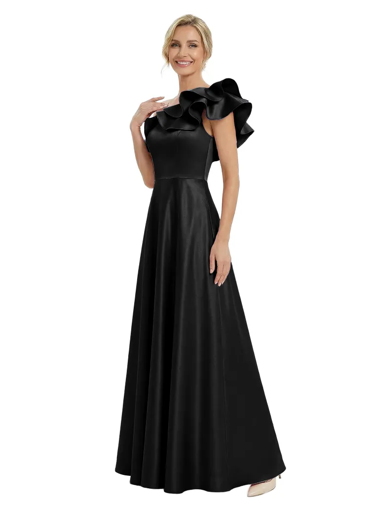 Fancy One Shoulder Satin Ruffles A-line Mother Of The Bride Dresses sold by ChicSew product image thumbnail 4