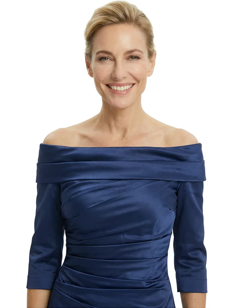 Elegant Off Shoulder 3/4 Sleeves Tea-Length Satin Cocktail Mother Of The Bride Dresses sold by ChicSew product image thumbnail 2