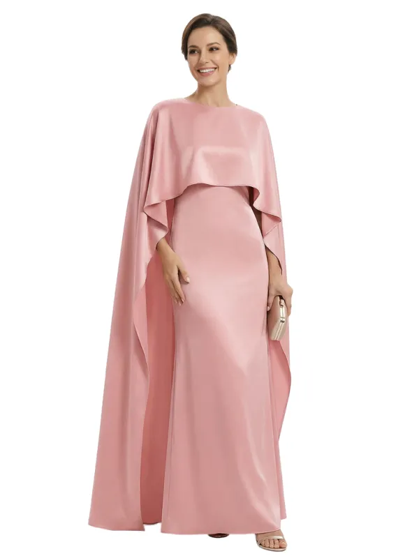 Elegant Boat Neck Satin Sheath Mother Of The Bride Dresses With Cape made by ChicSew
