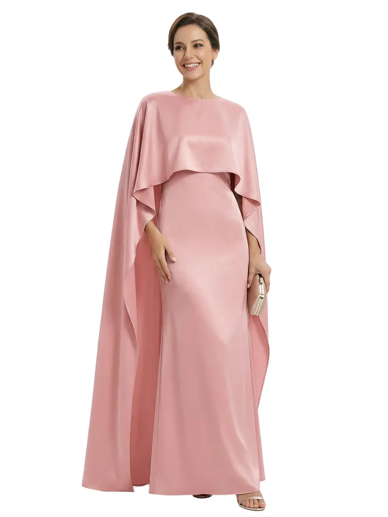 Elegant Boat Neck Satin Sheath Mother Of The Bride Dresses With Cape sold by ChicSew