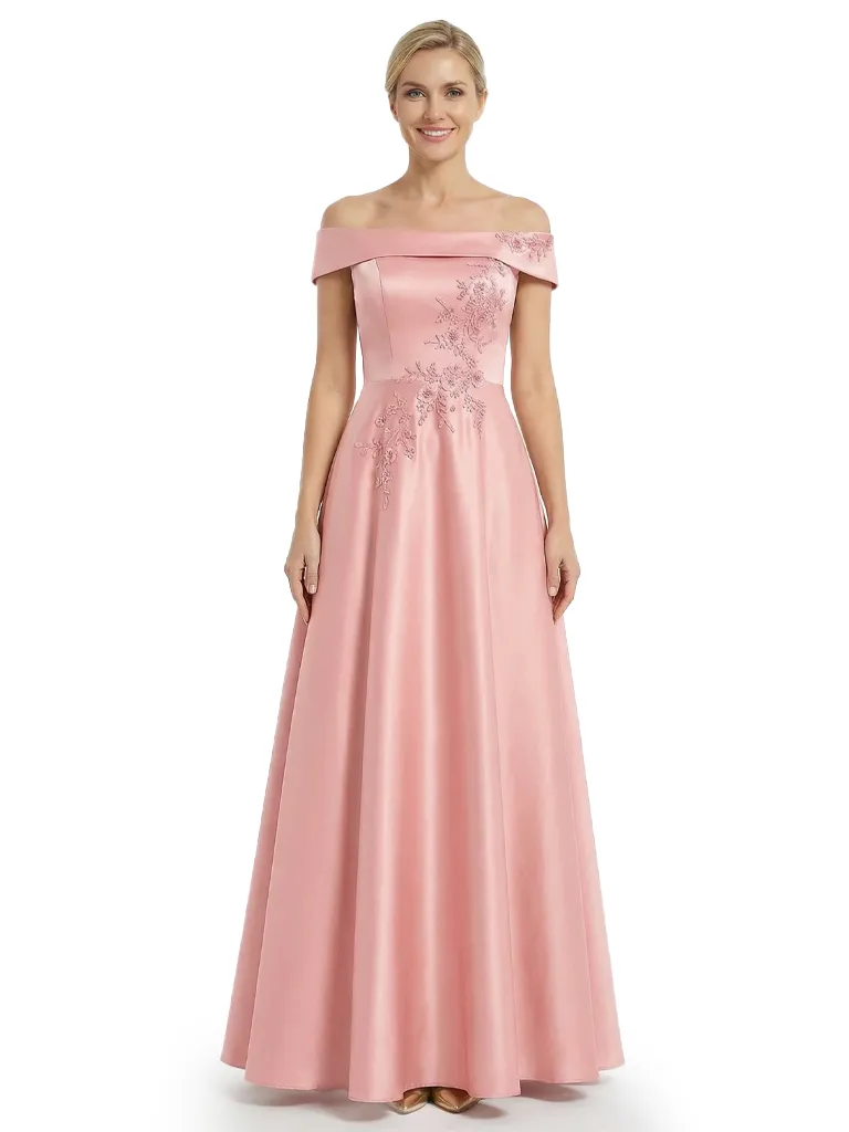 Beautiful Off Shoulder Satin Long Lace Applique Chic Mother of The Bride Dresses sold by ChicSew