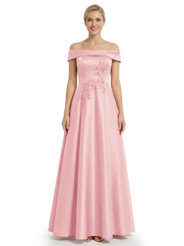 Beautiful Off Shoulder Satin Long Lace Applique Chic Mother of The Bride Dresses sold by ChicSew product image thumbnail 5