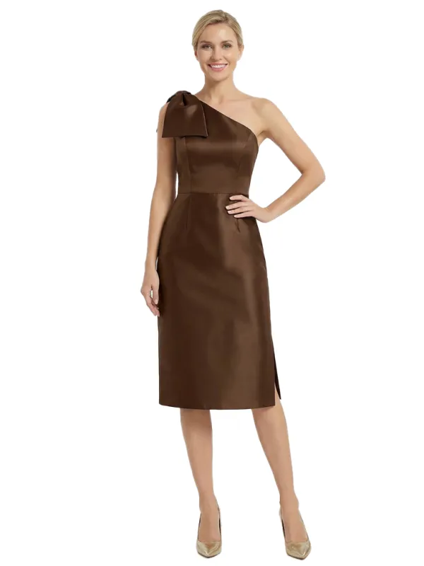 Stylish One Shoulder Satin Midi Dress with Bow Detail Mother of The Groom Dresses sold by ChicSew