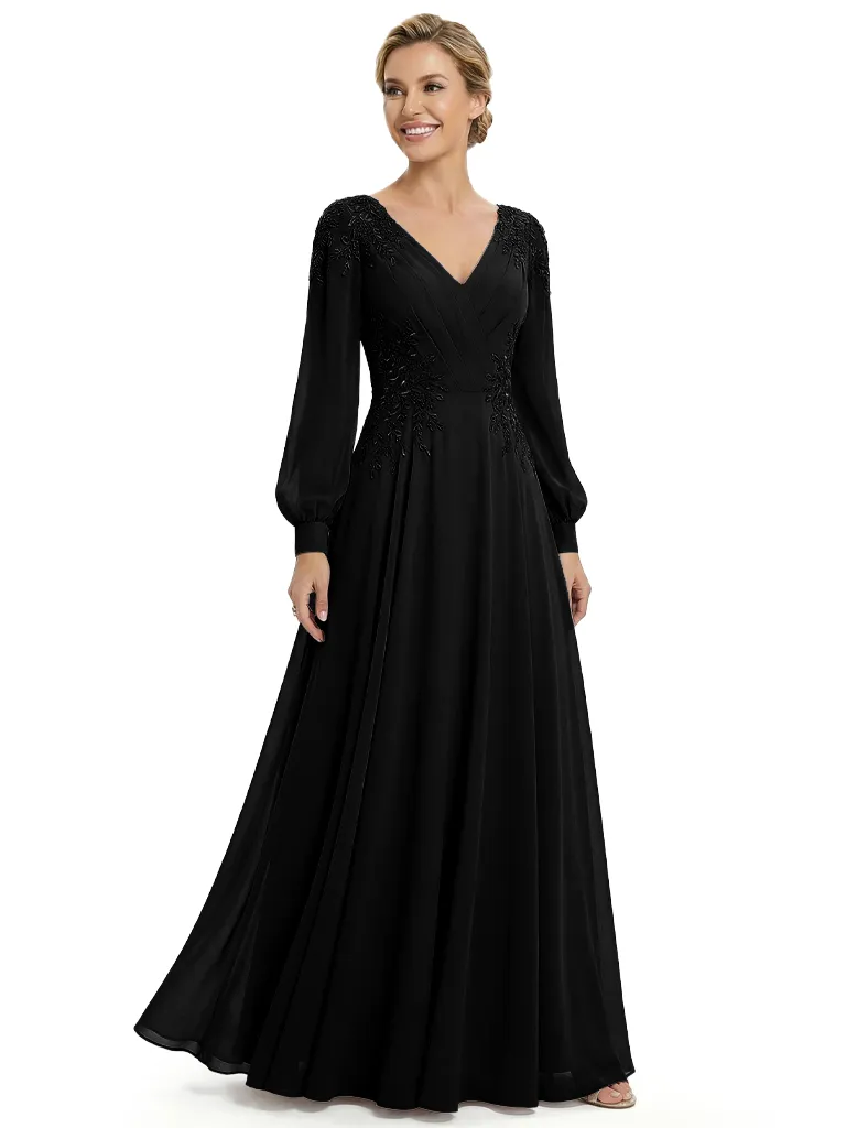Beautiful Mother Of The Bride Dresses V-Neck Long Sleeves A-Line Formal Wedding Event Dress sold by ChicSew product image thumbnail 4