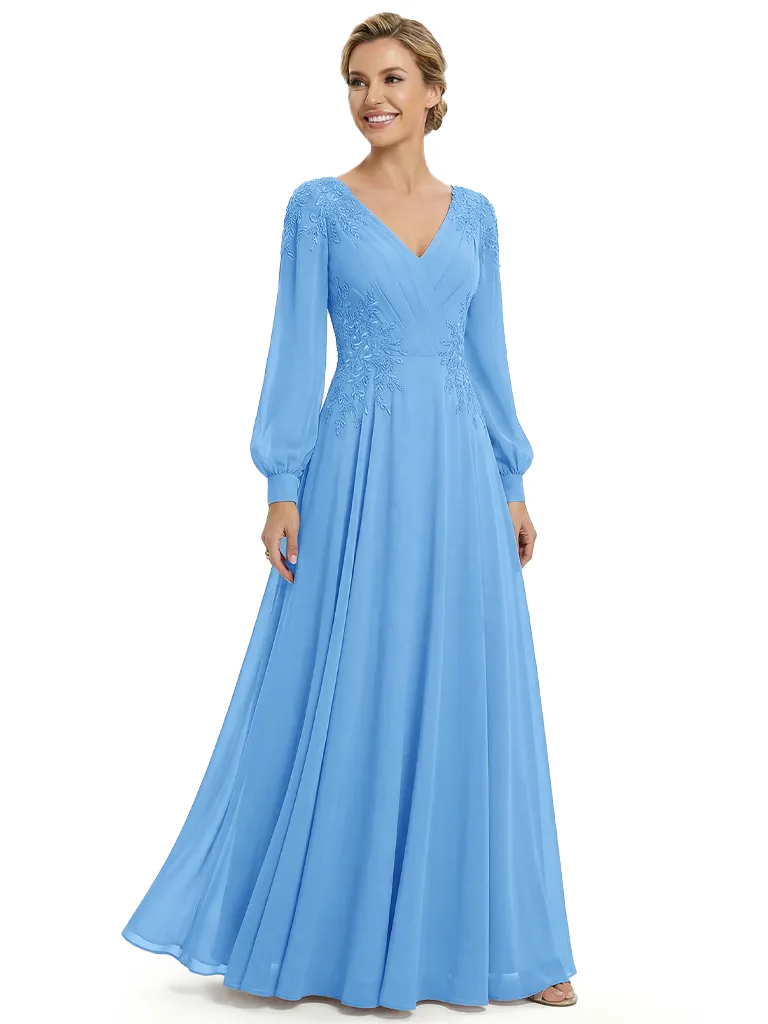 Beautiful Mother Of The Bride Dresses V-Neck Long Sleeves A-Line Formal Wedding Event Dress sold by ChicSew product image thumbnail 5