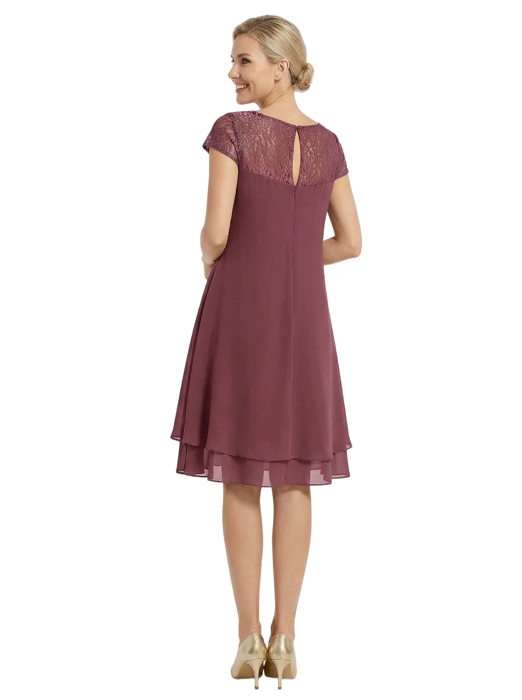 Simple Mother Of The Bride Dresses Jewel Short Sleeves Formal Wedding Event Dress sold by ChicSew product image thumbnail 2