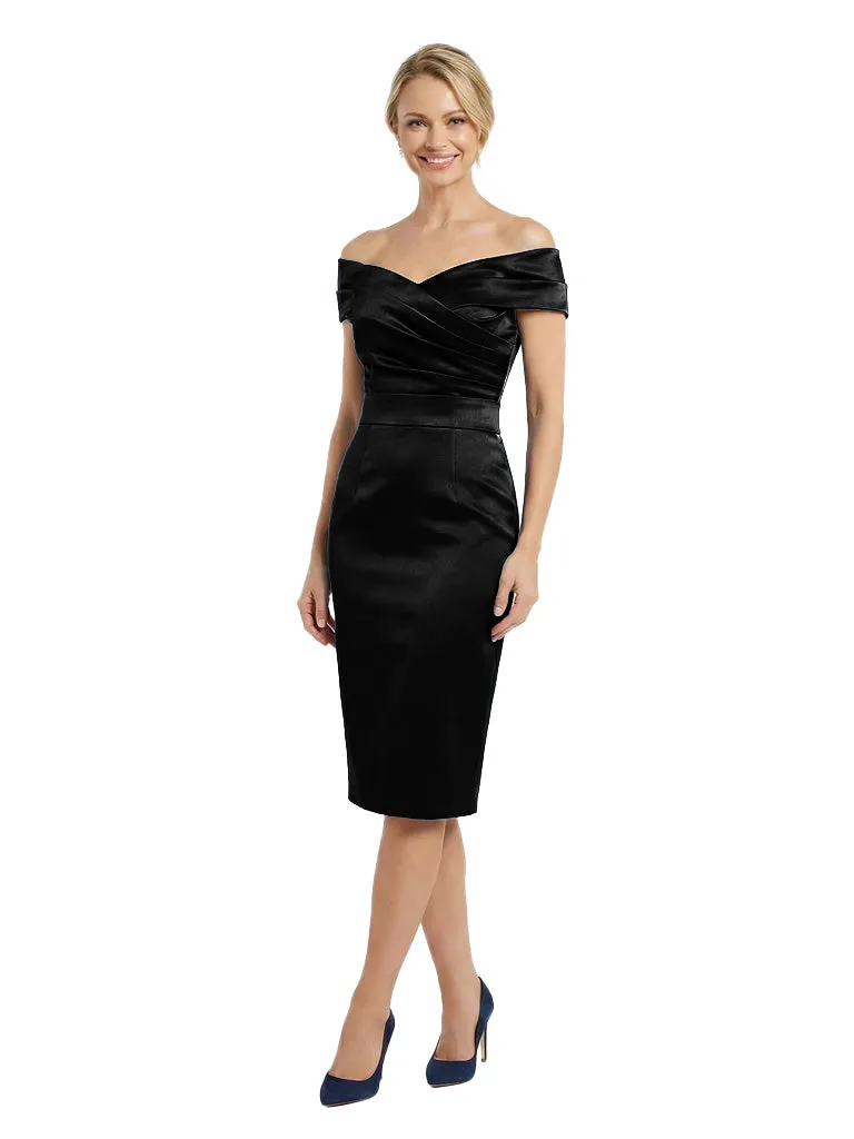 Simple Off Shoulder Ruched Satin Knee-Length Sheath Mother Of The Bride Dresses sold by ChicSew product image thumbnail 4