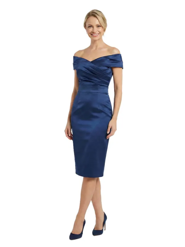 Simple Off Shoulder Ruched Satin Knee-Length Sheath Mother Of The Bride Dresses sold by ChicSew
