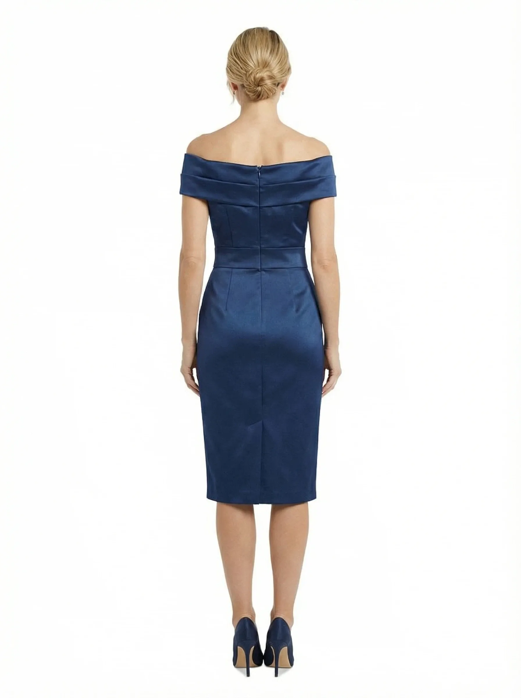 Simple Off Shoulder Ruched Satin Knee-Length Sheath Mother Of The Bride Dresses sold by ChicSew product image thumbnail 3