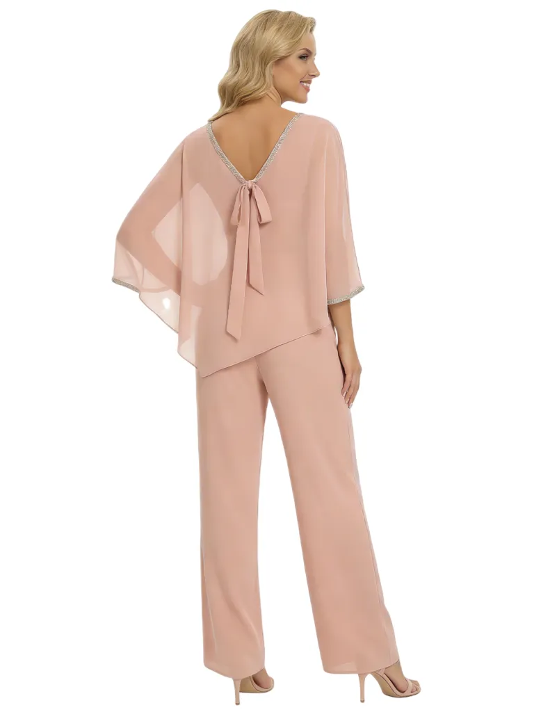 Modern Mother of The Groom Outfit Pretty V-Neck Chiffon PantSuit sold by ChicSew product image thumbnail 3