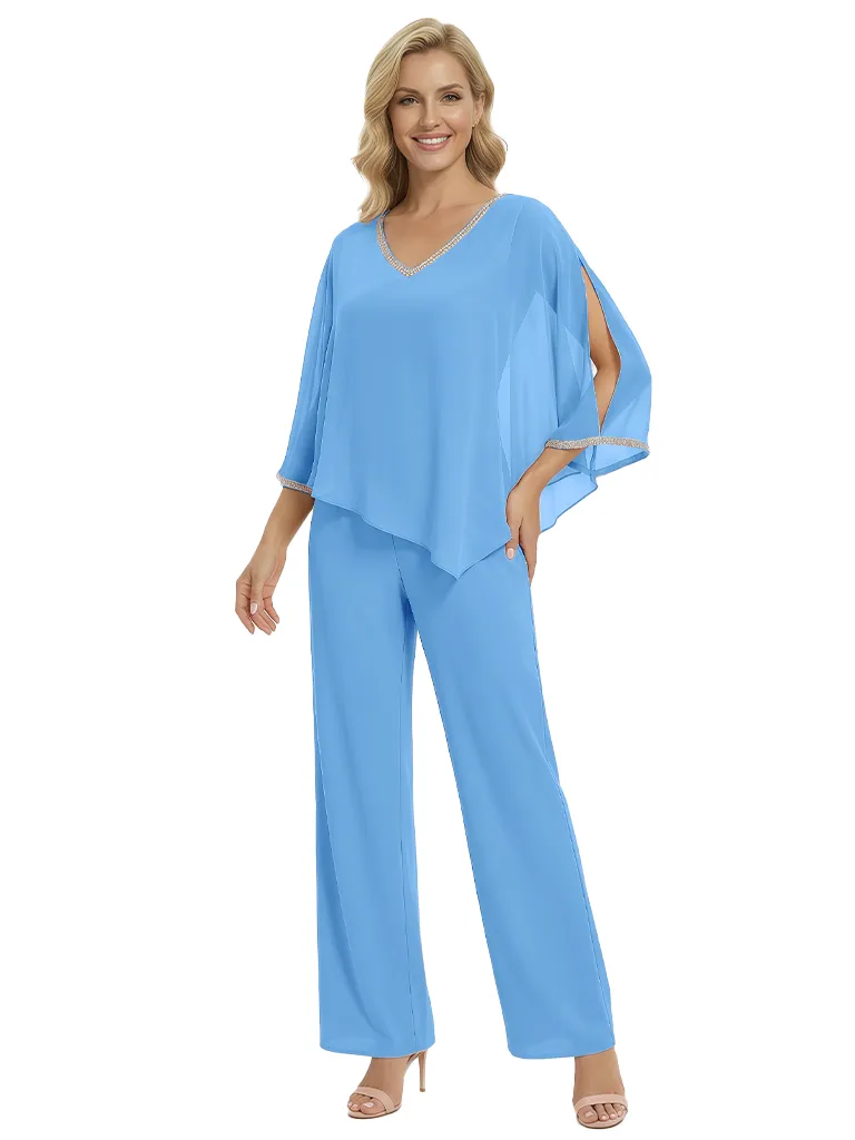 Modern Mother of The Groom Outfit Pretty V-Neck Chiffon PantSuit sold by ChicSew product image thumbnail 5