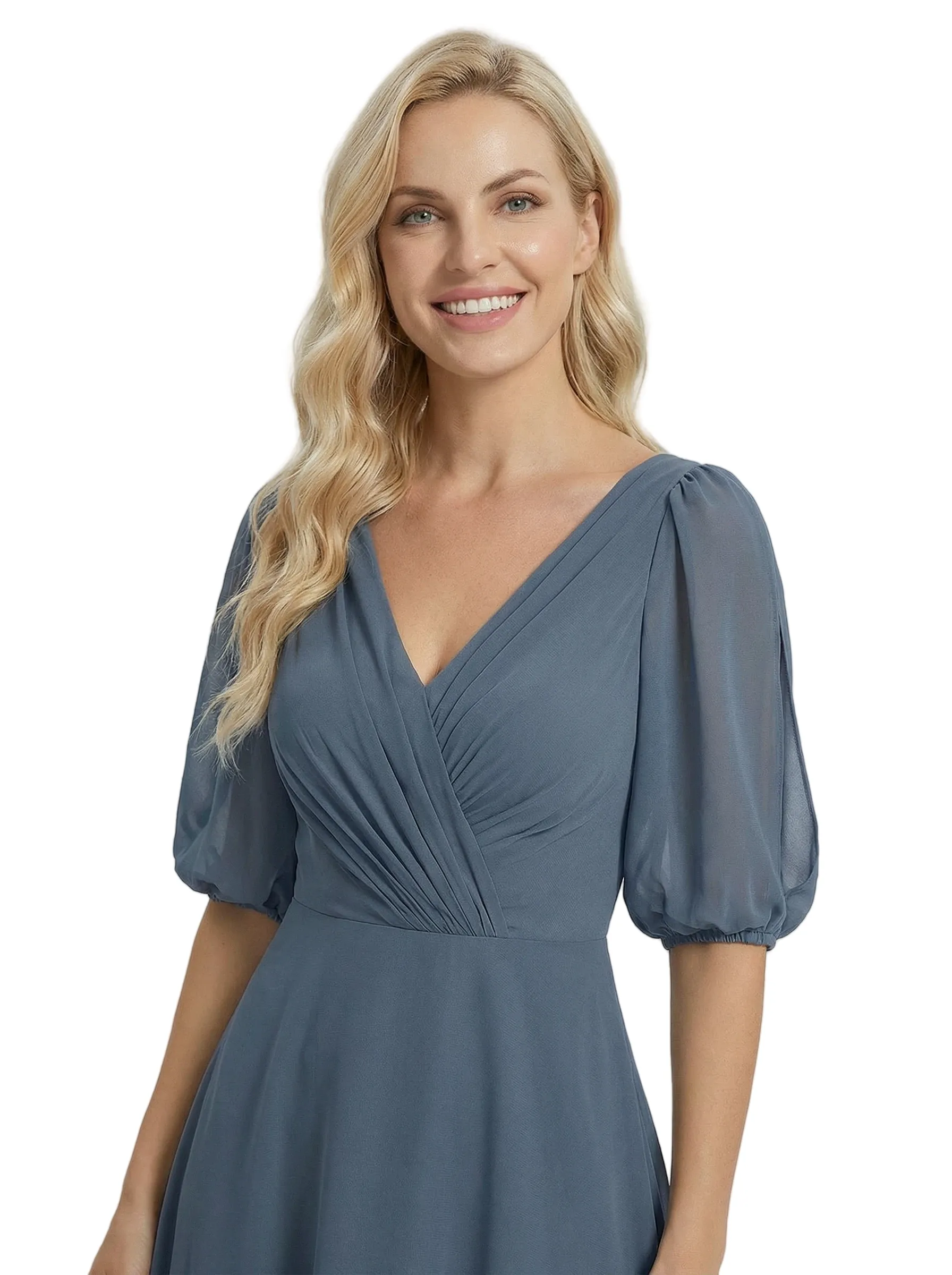 Unique Flutter Sleeves V-Neck Chiffon Ruched A-Line Maxi Dress For Mother Of The Bride sold by ChicSew product image thumbnail 2