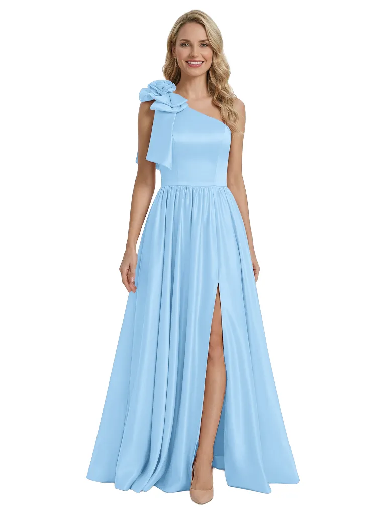 Modern One Shoulder Side Slit A-Line Satin Mother Of The Bride Dress sold by ChicSew product image thumbnail 5