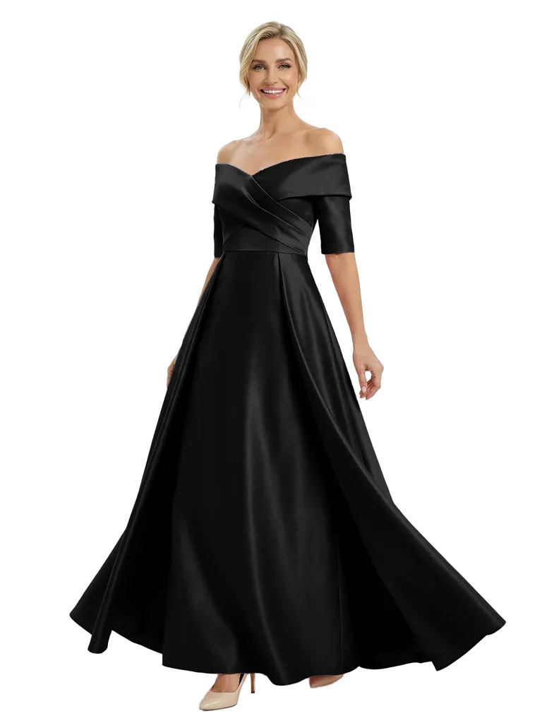 Elegant Off Shoulder Satin Half Sleeves Sheath Mother Of The Bride Dresses Overskirt sold by ChicSew product image thumbnail 4