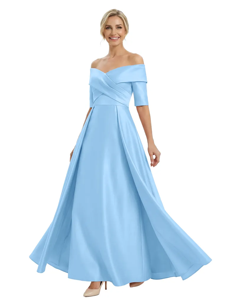 Elegant Off Shoulder Satin Half Sleeves Sheath Mother Of The Bride Dresses Overskirt sold by ChicSew product image thumbnail 5