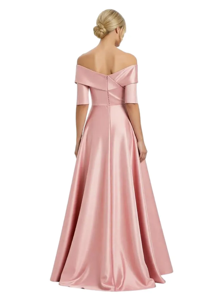 Elegant Off Shoulder Satin Half Sleeves Sheath Mother Of The Bride Dresses Overskirt sold by ChicSew product image thumbnail 3