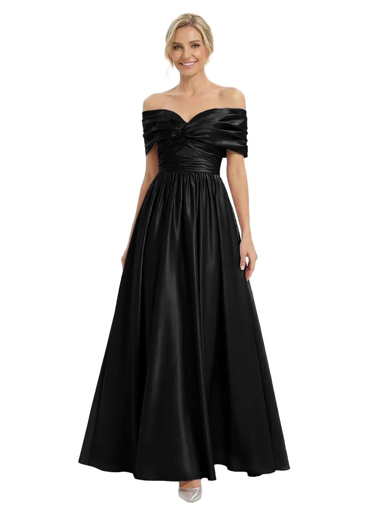 Elegant Off Shoulder Sleeveless A-Line Floor-Length Mother Of The Bride Dress sold by ChicSew product image thumbnail 4