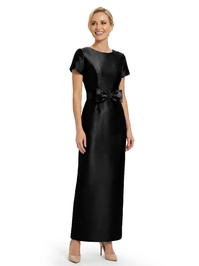 Beautiful Jewel Short Sleeves Satin Bow Knot Slit Sheath Mother Of The Bride Dresses sold by ChicSew product image thumbnail 4