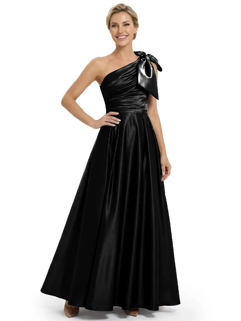 Modern One Shoulder Satin Bow Knot A-Line Mother Of The Bride Dresses sold by ChicSew product image thumbnail 3