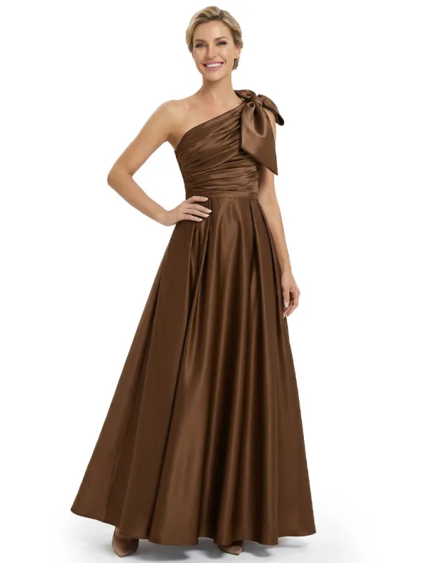 Modern One Shoulder Satin Bow Knot A-Line Mother Of The Bride Dresses sold by ChicSew