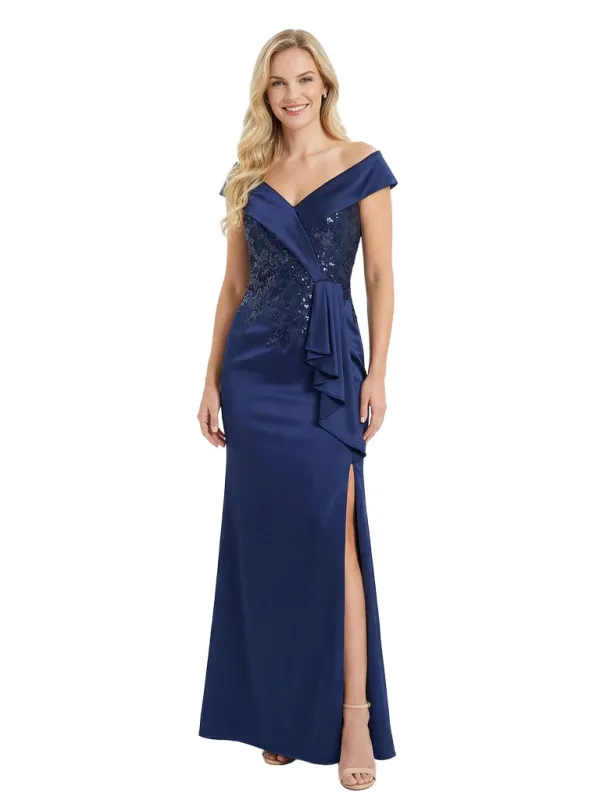 Sexy V-Neck Off The Shoulder Satin Side Slit Mermaid Lace Mother Of The Bride Dress sold by ChicSew