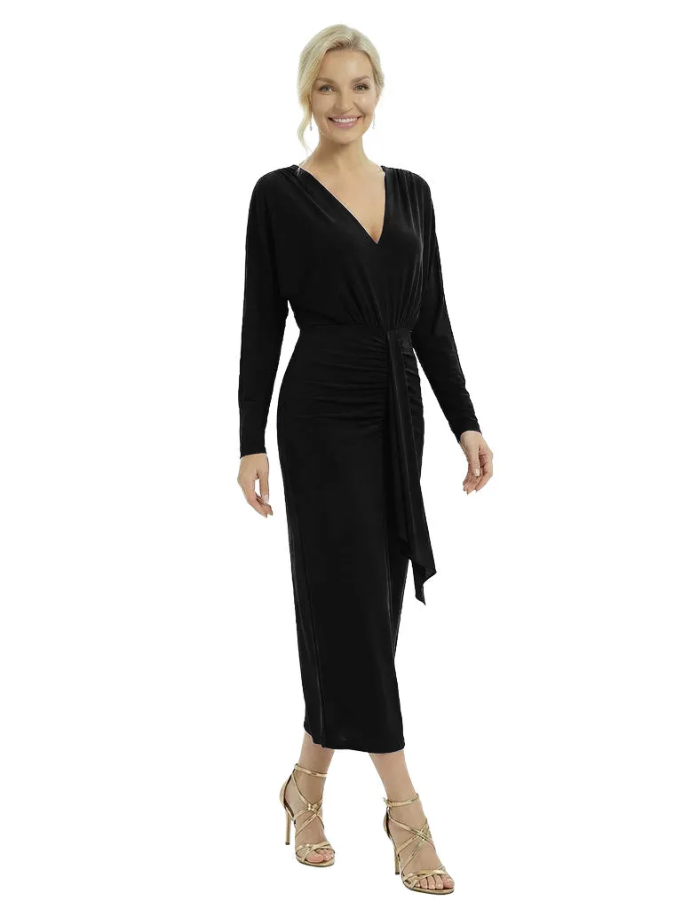 Sophisticated V-Neck Long Sleeves Ruched Chiffon Ankle-Length Sheath Mother Of The Groom Evening Dress sold by ChicSew product image thumbnail 3