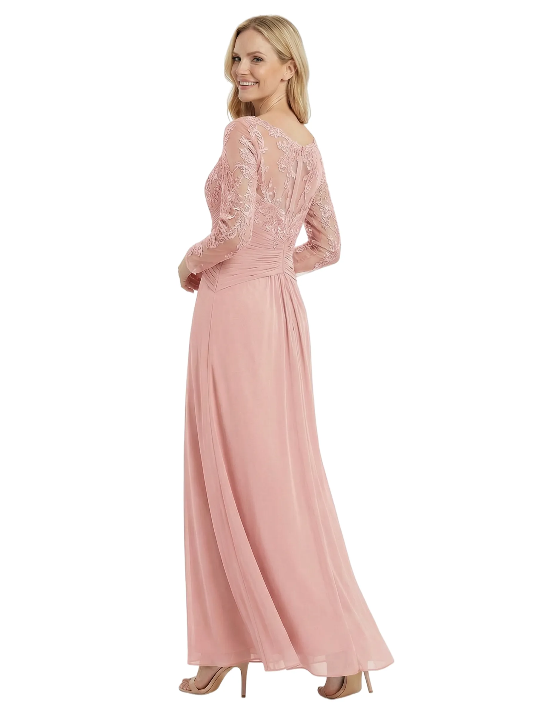 Elegant Mother Of The Bride Dresses V-Neck Long Sleeves Lace Appliques A-Line Ruched Formal Wedding Event Dress sold by ChicSew product image thumbnail 3