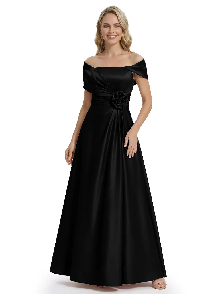 Pretty Off Shoulder Short Sleeve Asymmetric Mother of The Bride Dress Satin A-Line Maxi Gown sold by ChicSew product image thumbnail 4