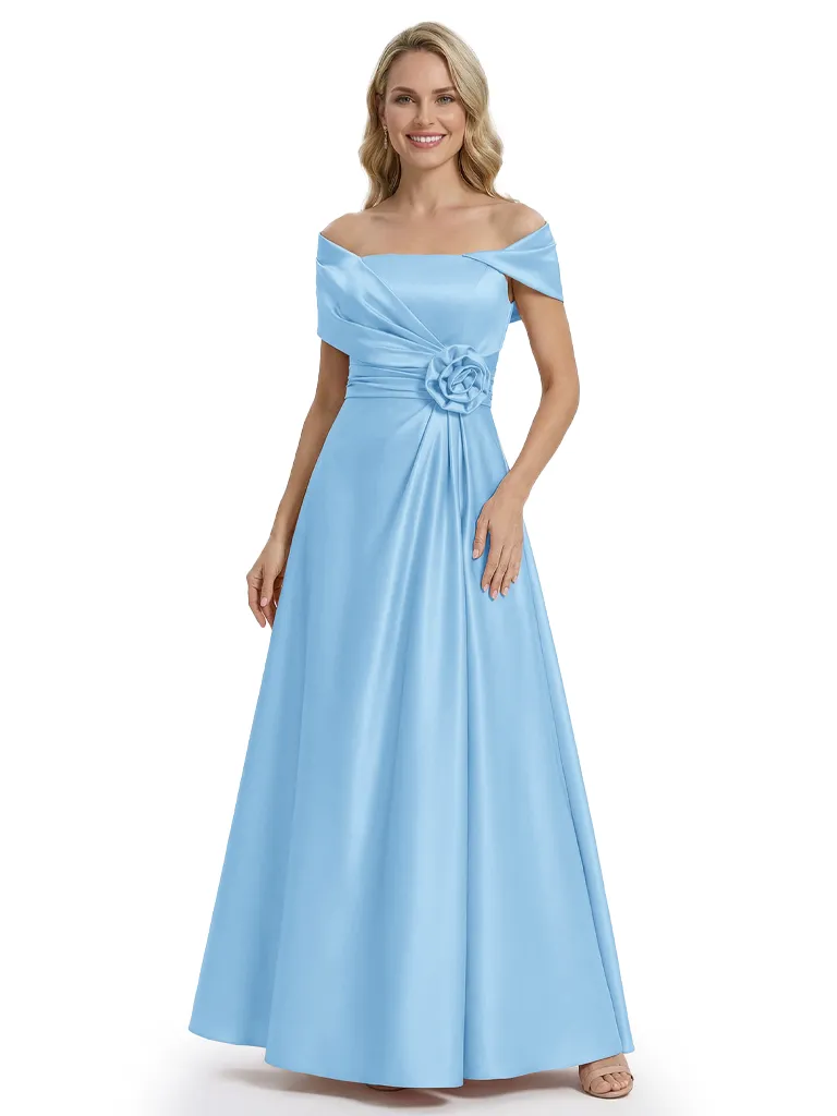 Pretty Off Shoulder Short Sleeve Asymmetric Mother of The Bride Dress Satin A-Line Maxi Gown sold by ChicSew product image thumbnail 5