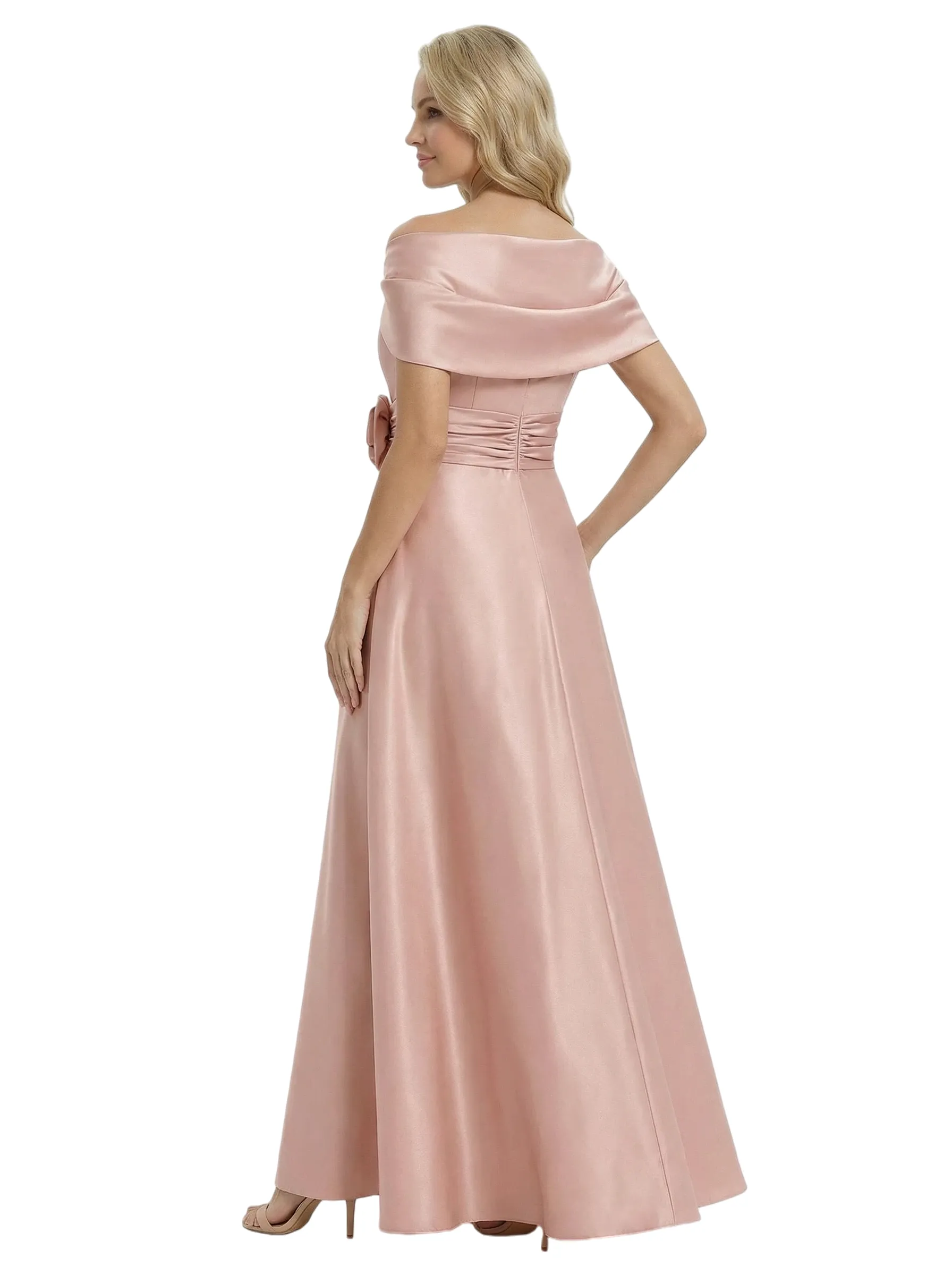 Pretty Off Shoulder Short Sleeve Asymmetric Mother of The Bride Dress Satin A-Line Maxi Gown sold by ChicSew product image thumbnail 2