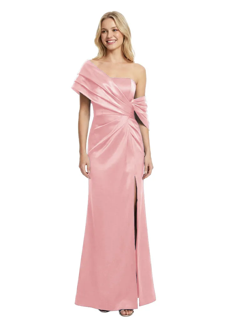 Modern Asymmetrical Ruched Silky Satin Sheath Maxi Mother Of The Groom Dresses With Side Slit sold by ChicSew product image thumbnail 5
