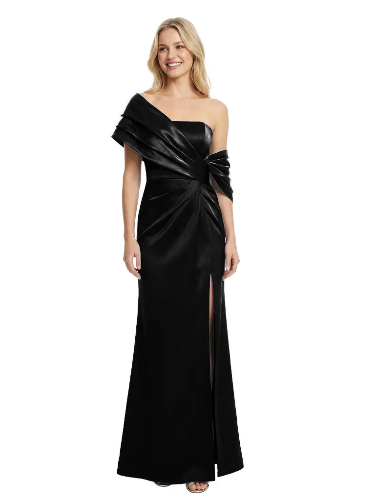 Modern Asymmetrical Ruched Silky Satin Sheath Maxi Mother Of The Groom Dresses With Side Slit sold by ChicSew product image thumbnail 3