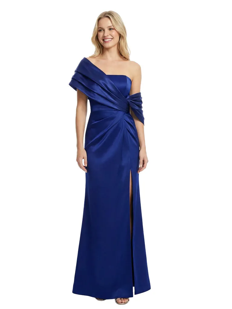 Modern Asymmetrical Ruched Silky Satin Sheath Maxi Mother Of The Groom Dresses With Side Slit sold by ChicSew