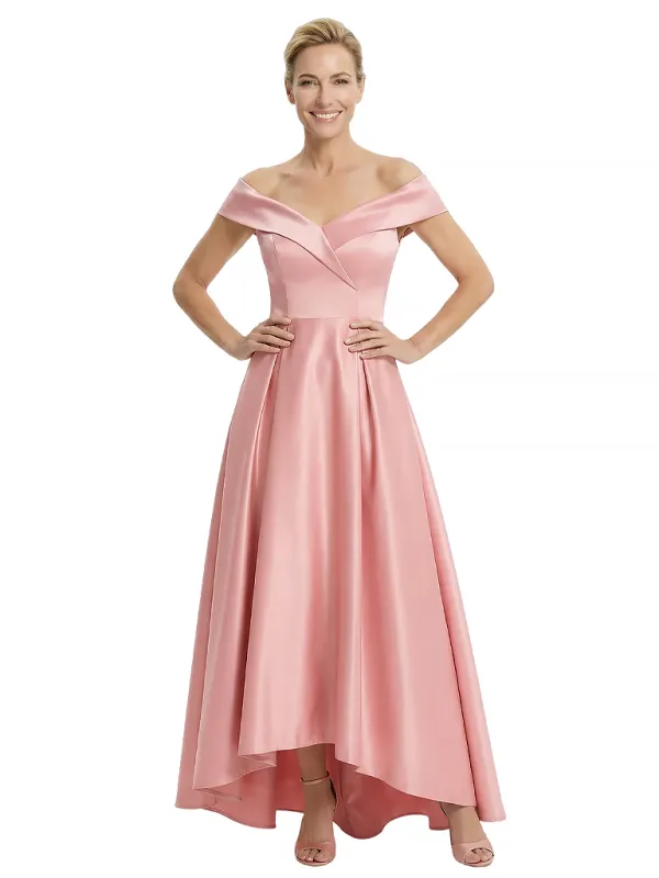 Elegant Off Shoulder Sleeveless Mother of The Bride Dress Satin A-Line High-Low Gown sold by ChicSew