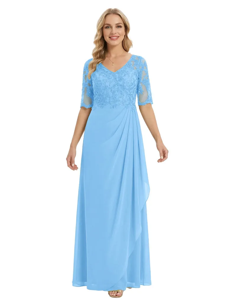 Classy V-Neck Half Sleeve Chiffon Gown With Lace Mother of The Bride Dresses sold by ChicSew product image thumbnail 5