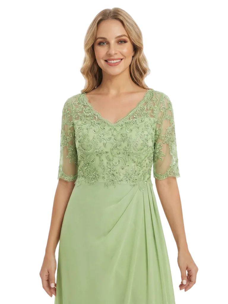 Classy V-Neck Half Sleeve Chiffon Gown With Lace Mother of The Bride Dresses sold by ChicSew product image thumbnail 2
