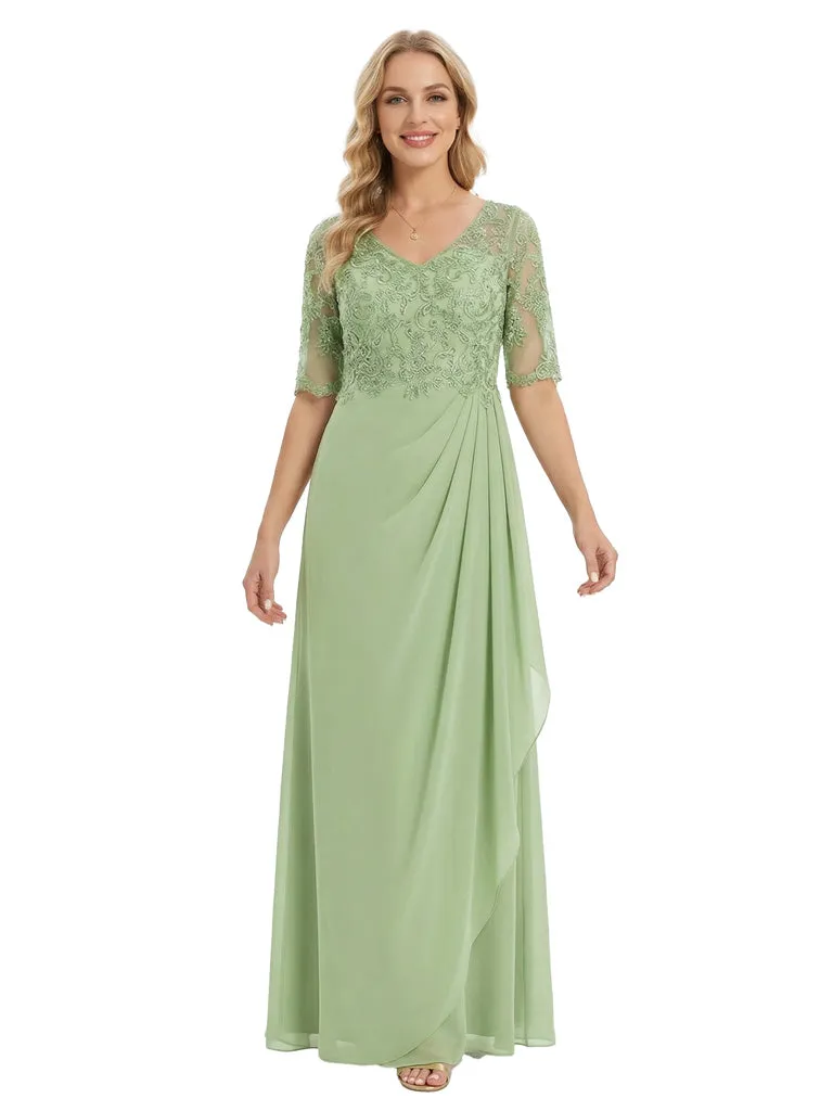 Classy V-Neck Half Sleeve Chiffon Gown With Lace Mother of The Bride Dresses sold by ChicSew