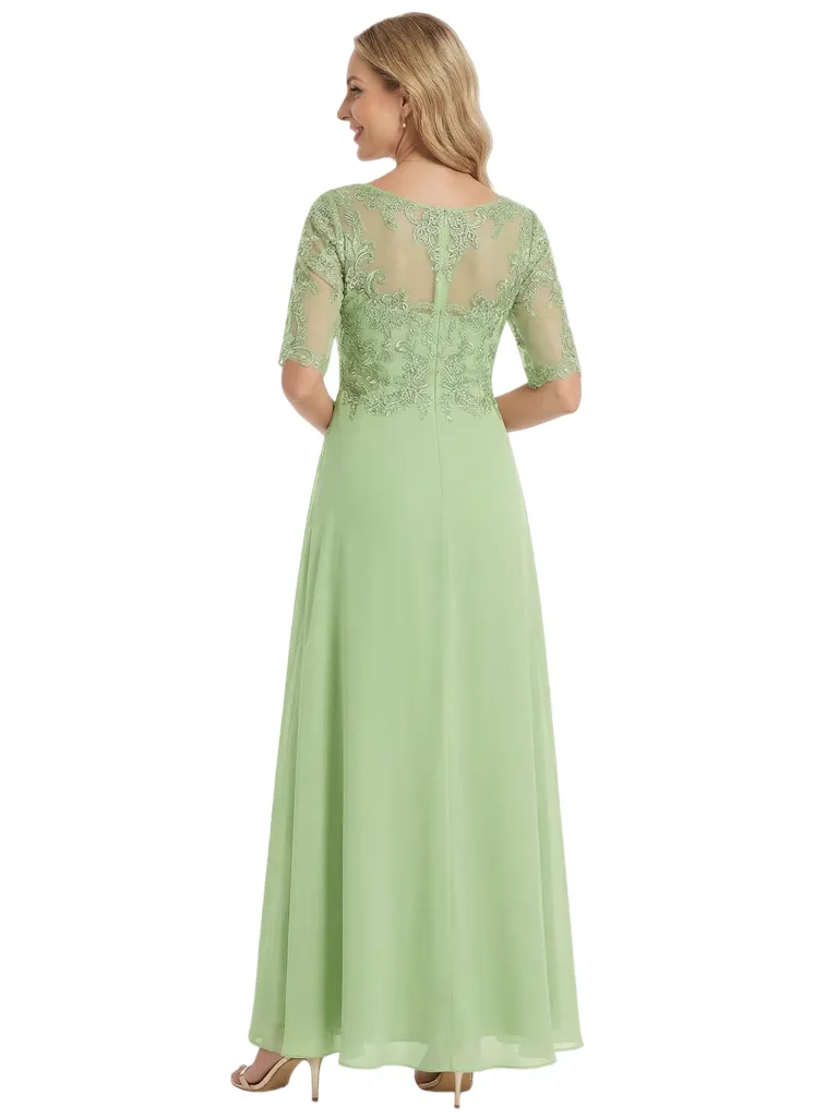 Classy V-Neck Half Sleeve Chiffon Gown With Lace Mother of The Bride Dresses sold by ChicSew product image thumbnail 3