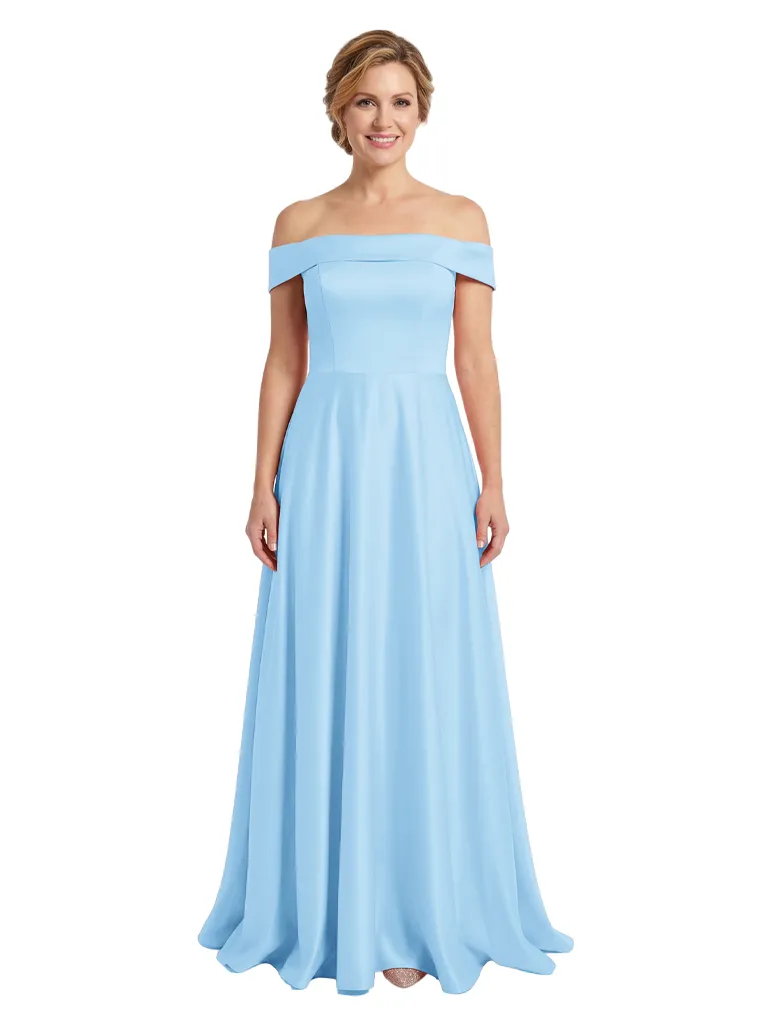 Elegant Off Shoulder Sleeveless Mother of The Bride Dress Satin A-Line Maxi Gown with Timeless Structured Bodice sold by ChicSew product image thumbnail 5