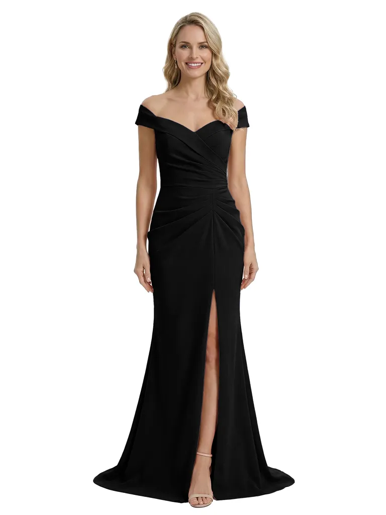 Glam Off Shoulder Sleeveless Mother of The Bride Dress Crepe Side Slit Mermaid Maxi Gown sold by ChicSew product image thumbnail 5