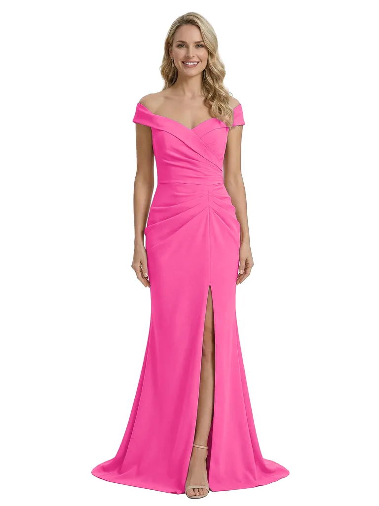 Glam Off Shoulder Sleeveless Mother of The Bride Dress Crepe Side Slit Mermaid Maxi Gown sold by ChicSew product image thumbnail 4