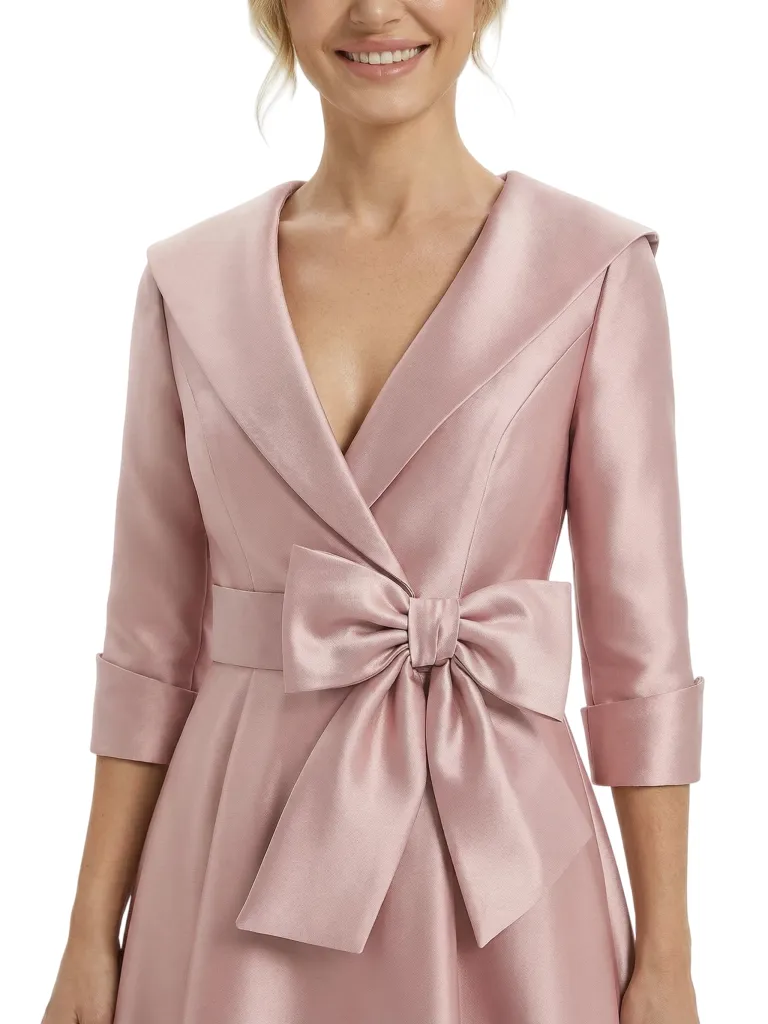 Chic Deep V-Neck 3/4 Sleeve Floor-Length With Bow Waist Mother of The Bride Satin Gown sold by ChicSew product image thumbnail 2