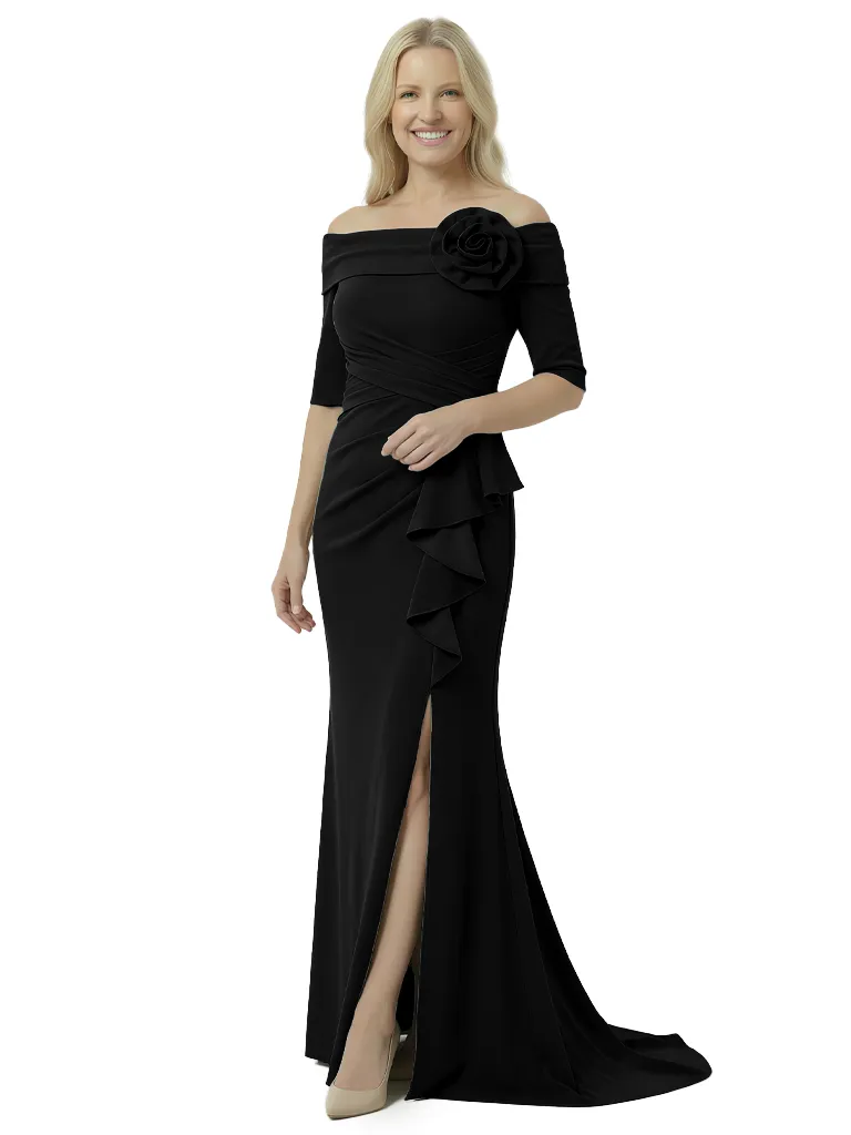 Unique Off Shoulder Half Sleeves Ruffles Side Slit Mother Of The Bride Dress sold by ChicSew product image thumbnail 5