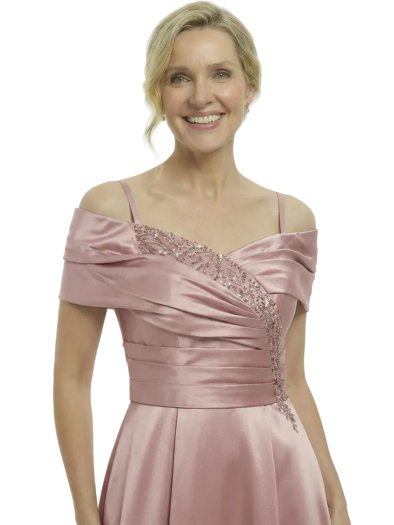 Elegant Off Shoulder Ruched Mother of The Groom Satin Gown With Sequin Detail sold by ChicSew product image thumbnail 2