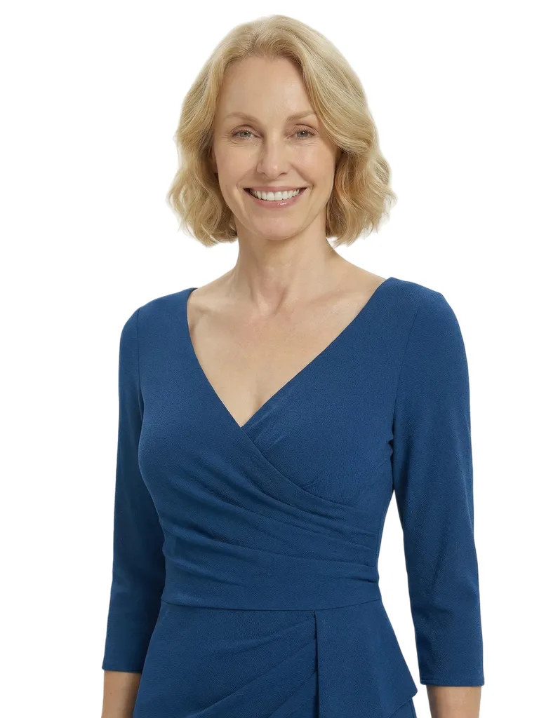 Classy Mother of The Groom Crepe Gown 3/4 Sleeve V Neck Floor-Length Formal Wedding Attire for Moms sold by ChicSew product image thumbnail 2