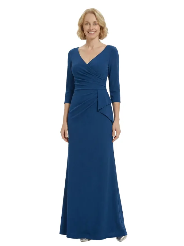 Classy Mother of The Groom Crepe Gown 3/4 Sleeve V Neck Floor-Length Formal Wedding Attire for Moms sold by ChicSew
