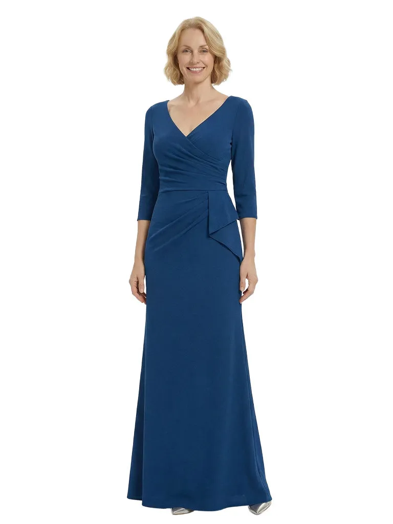 Classy Mother of The Groom Crepe Gown 3/4 Sleeve V Neck Floor-Length Formal Wedding Attire for Moms sold by ChicSew