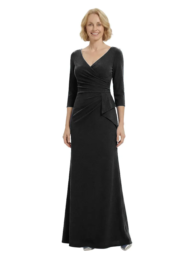 Classy Mother of The Groom Crepe Gown 3/4 Sleeve V Neck Floor-Length Formal Wedding Attire for Moms sold by ChicSew product image thumbnail 4